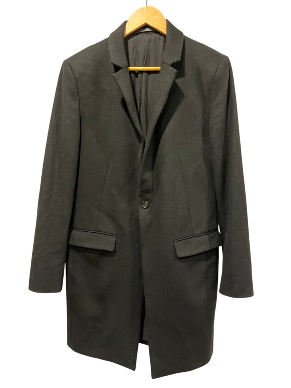 All Saints Burren Single-Button Wool-Silk Overcoat, Black, XS